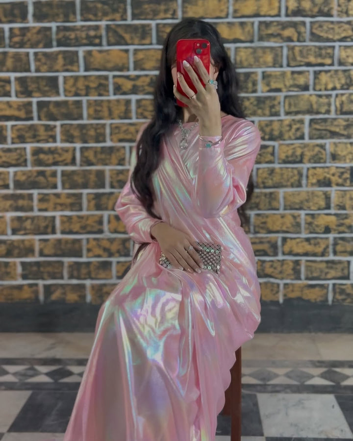 Premium Lilac unicorn Chromatic Designer Saree Pink