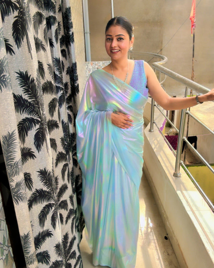 Premium Lilac unicorn Chromatic Designer Saree Sky