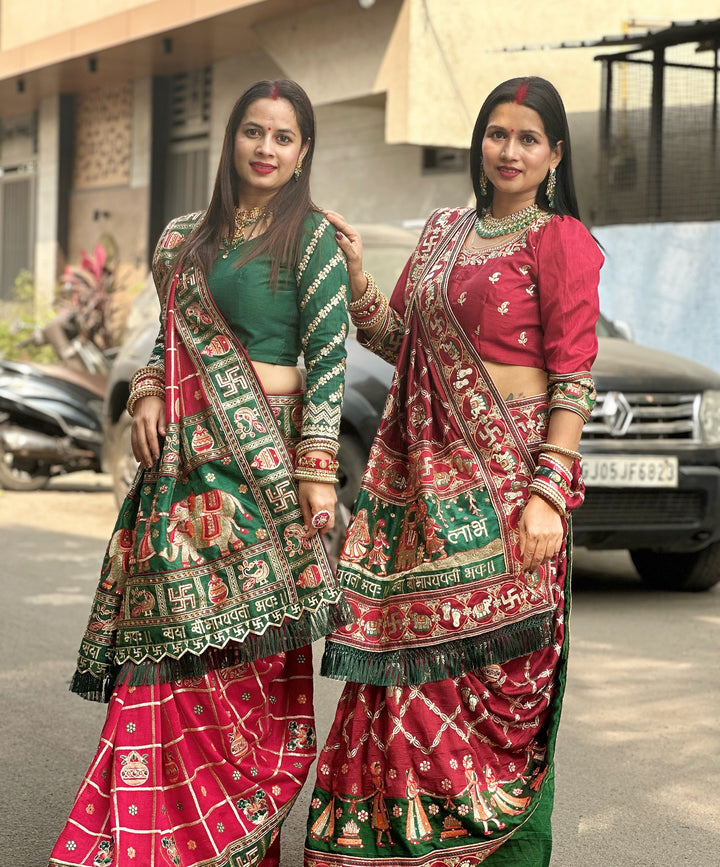 Shubh Laabh Maroon Panetar Patola Saree | Wedding | Special Occasion | Puja | Baby Shower