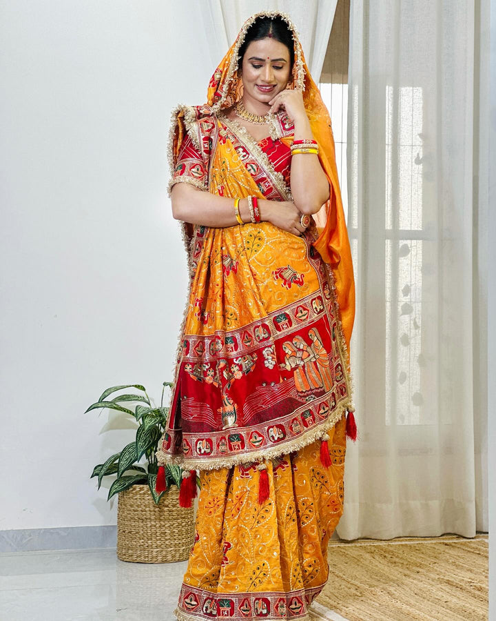 Yellow Colour Vat Savitri Special Embroidered Saree