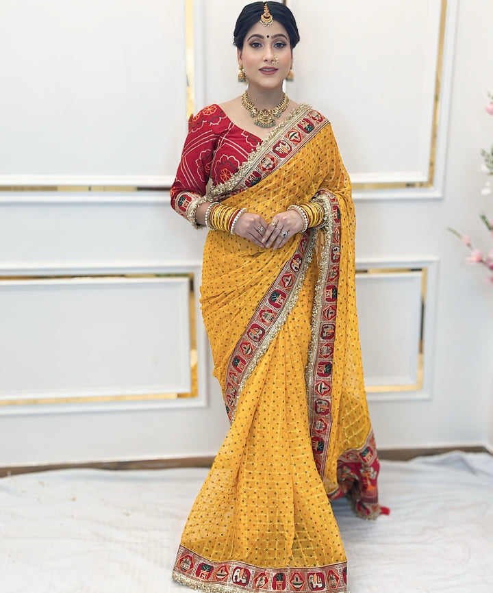 Pure Viscose Yellow Colour Saubhagyavati Bhava Ghatchola Saree