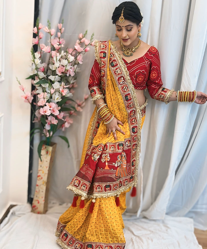 Pure Viscose Yellow Colour Saubhagyavati Bhava Ghatchola Saree