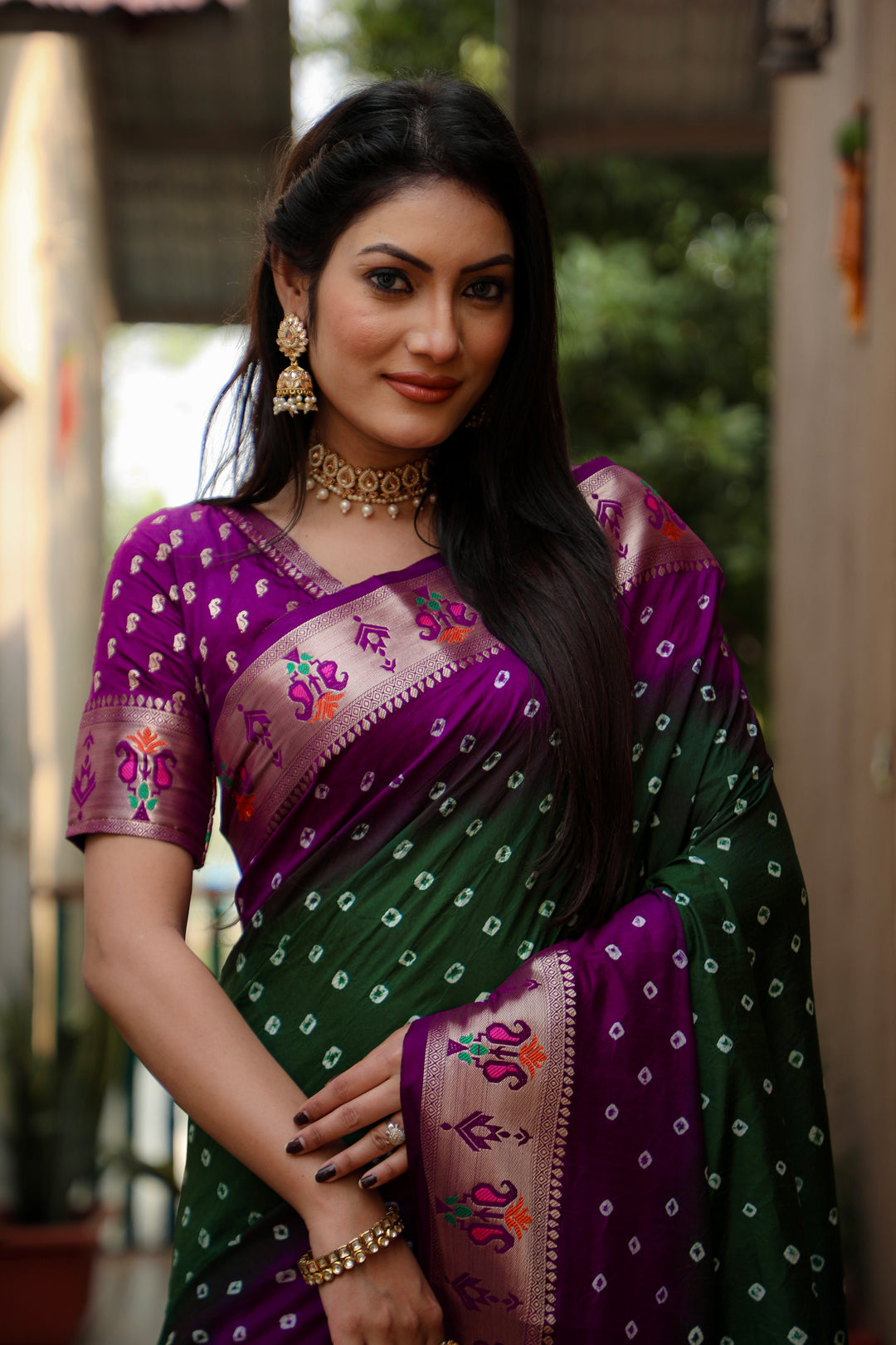 Green Chandani Dola Soft Silk Bandhej Sarees Jari Paithani Weaving Border & Weaving Paithani Style Rich Pallu