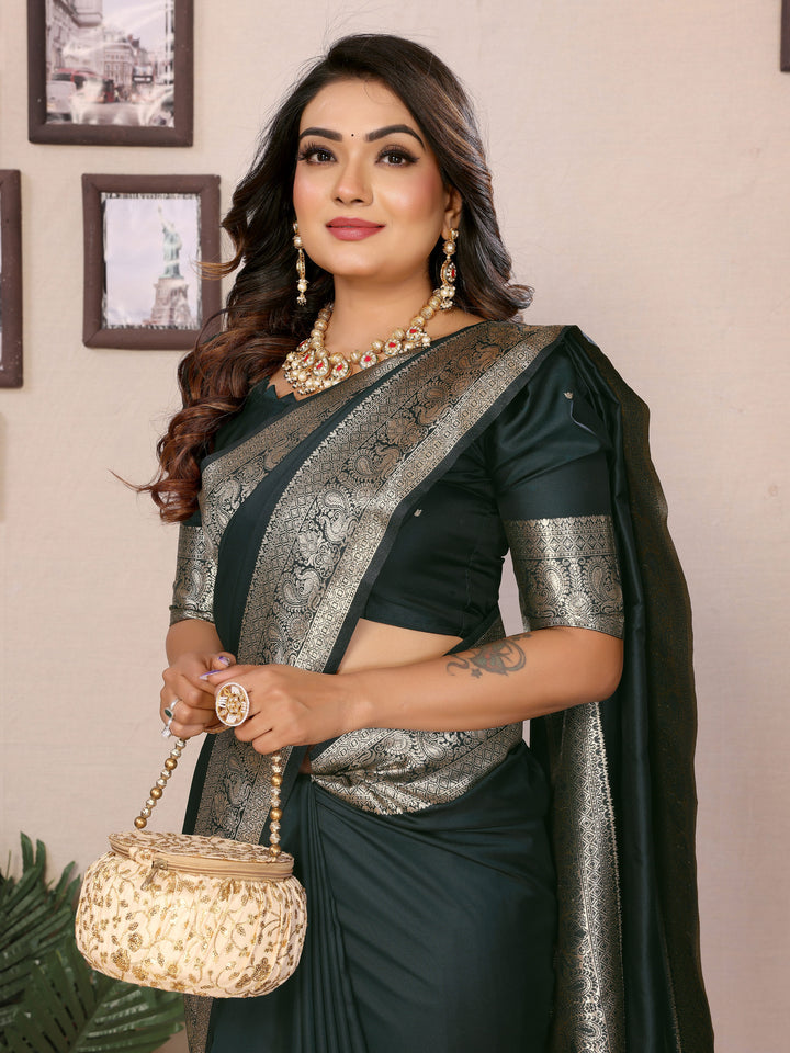 Green Ruby Banarasi silk sarees saree with beautiful Gala weaving exclusive work soft comfy