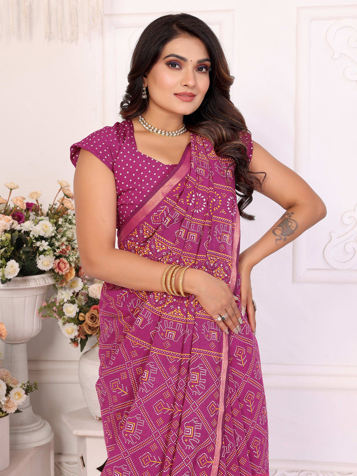 Pink Ambika Pure Patola And Bandhej Pattern Soft Cotton Light Weight Saree