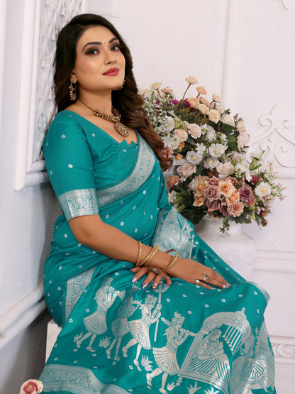Sky Heena summer kochi silk saree with beautiful Bandhej weaving work soft comfy....