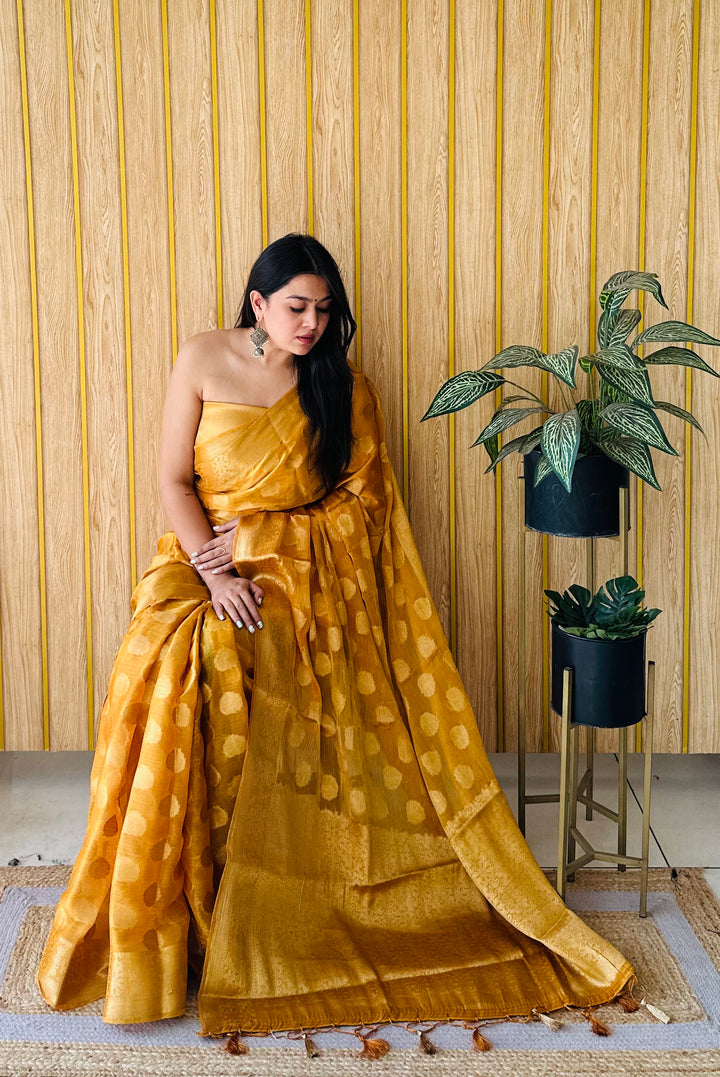 Yellow Sitara Soft Gimichu Silk Saree And Jari Weaving Border With Exclusive Jari Rich Pallu