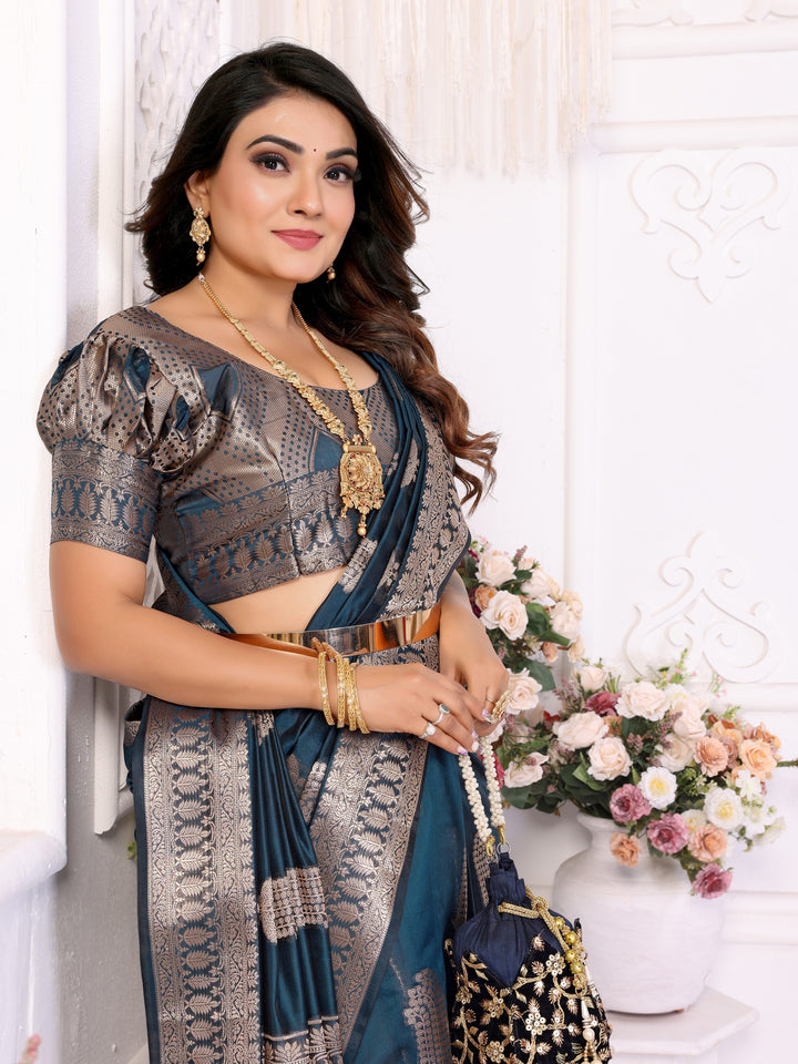Navy Blue Vanshika Soft Organza Silk Banarasi Saree With Unique Butta With Unique Colours