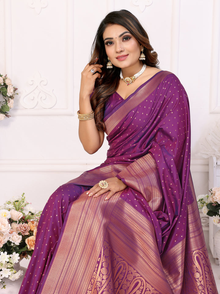 Purple Sudarshana Soft Silk Saree With Weaving Butties & weaving Zari Border And Rich Pallu