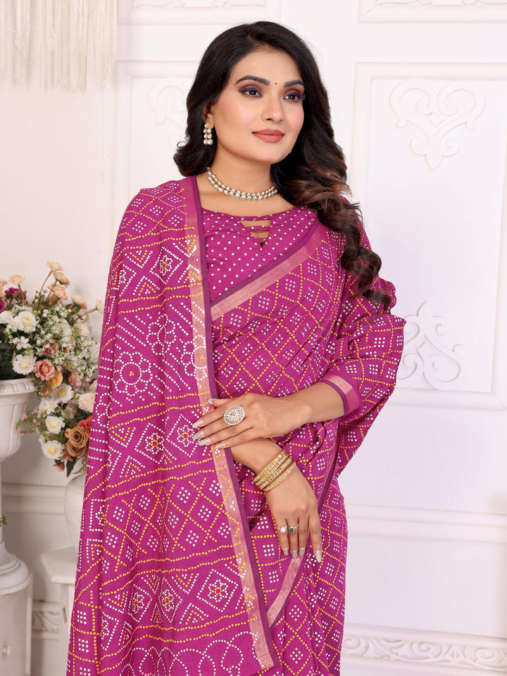 Pink Amba Pure Patola And Bandhej Pattern Soft Cotton Light Weight Saree