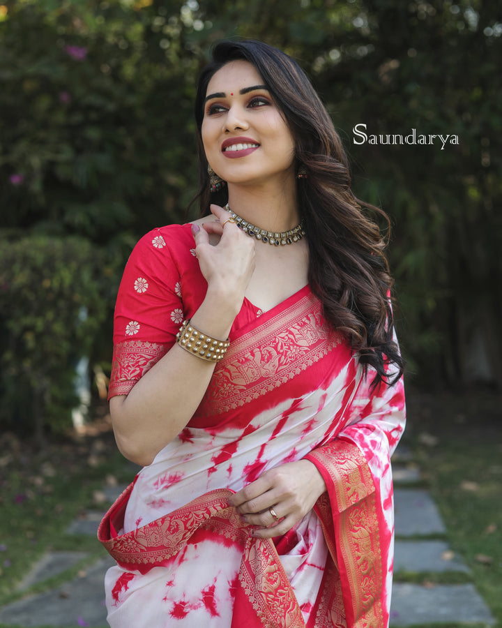 Red Saundarya Sibori Work With Soft Dola Silk With Zari Border & Zari Weaving  Rich Pallu