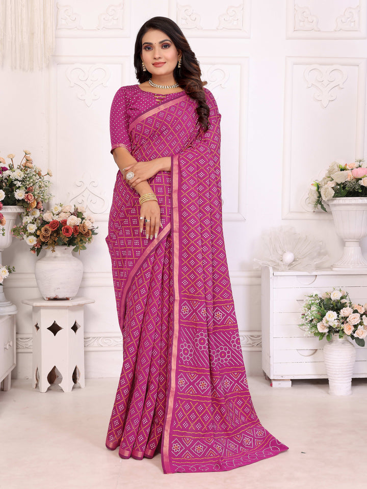 Pink Amba Pure Patola And Bandhej Pattern Soft Cotton Light Weight Saree
