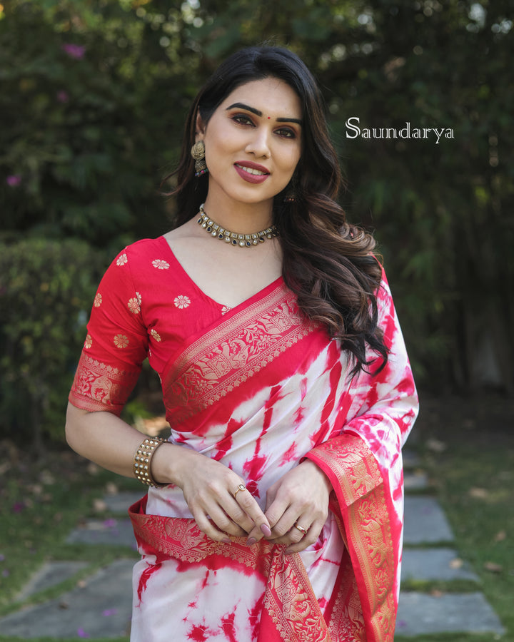 Red Saundarya Sibori Work With Soft Dola Silk With Zari Border & Zari Weaving  Rich Pallu
