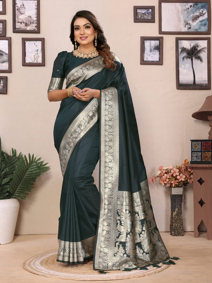 Green Ruby Banarasi silk sarees saree with beautiful Gala weaving exclusive work soft comfy