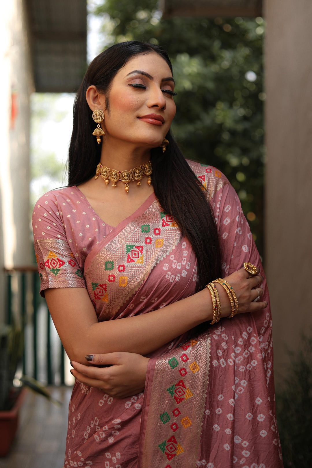 Light Pink Mayraa Pure Bandhej Silk Saree With Patola Border Zari Weaving Paithani And Paithani Rich Pallu