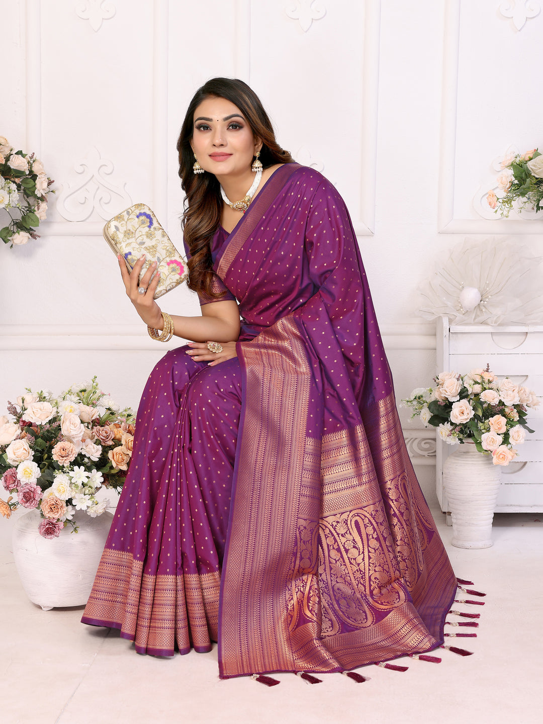 Purple Sudarshana Soft Silk Saree With Weaving Butties & weaving Zari Border And Rich Pallu