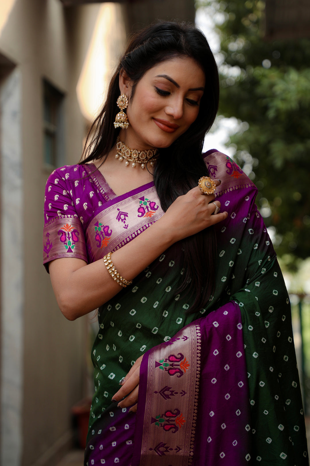 Green Chandani Dola Soft Silk Bandhej Sarees Jari Paithani Weaving Border & Weaving Paithani Style Rich Pallu