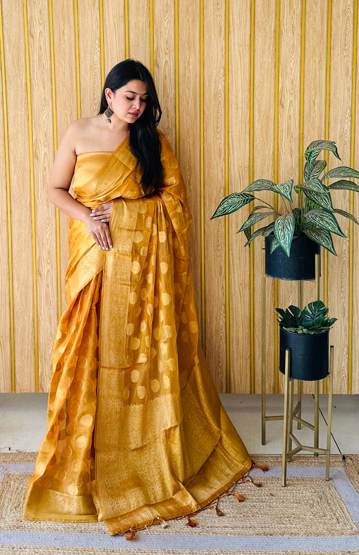Yellow Sitara Soft Gimichu Silk Saree And Jari Weaving Border With Exclusive Jari Rich Pallu