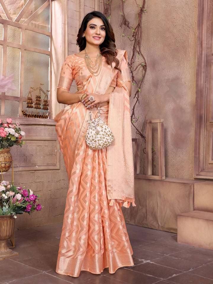 Orange Dwija Soft Organza Silk Banarasi Saree With Unique Butta With Unique Colours