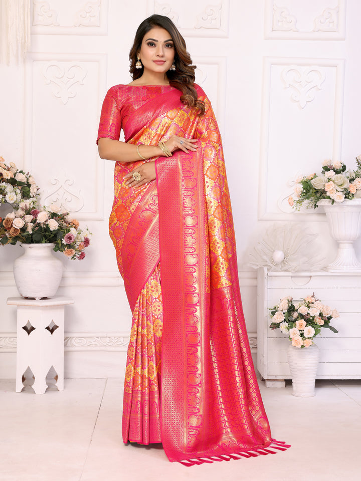 Orange Chaturi-2 Banarasi Chaturi silk saree Jari weaving Border and Weaving rich pallu