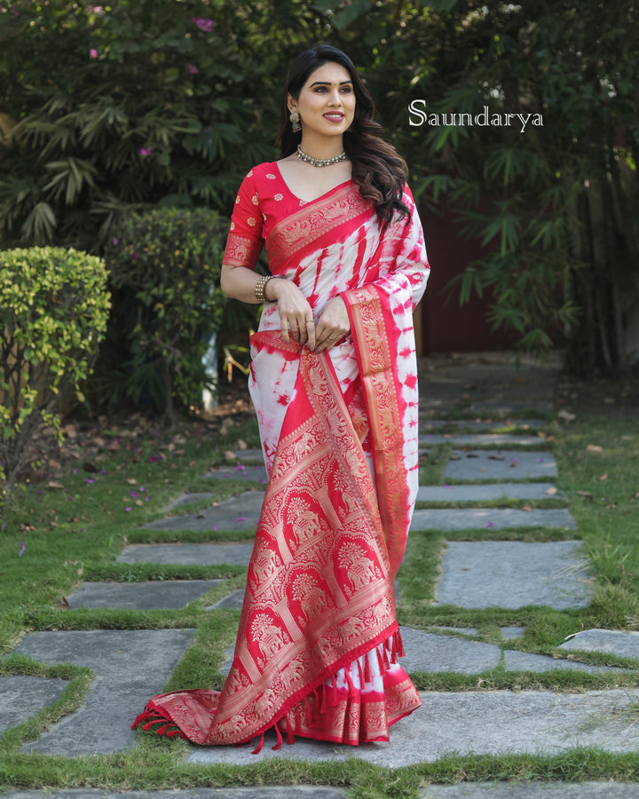 Red Saundarya Sibori Work With Soft Dola Silk With Zari Border & Zari Weaving  Rich Pallu