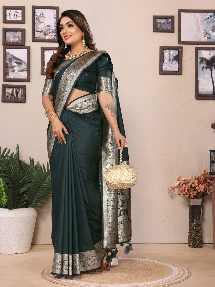 Green Ruby Banarasi silk sarees saree with beautiful Gala weaving exclusive work soft comfy