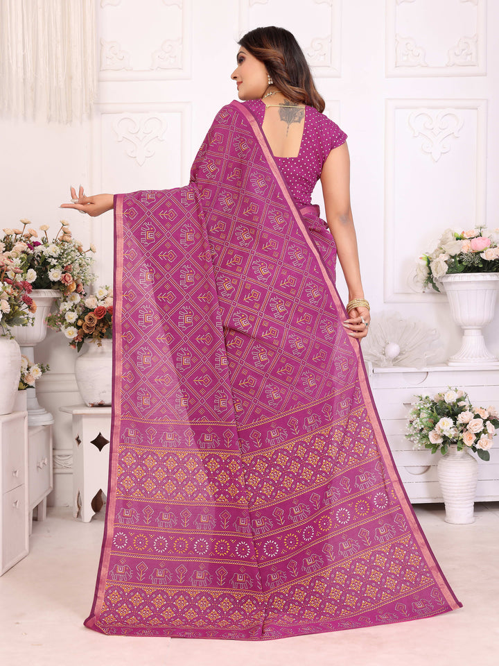 Pink Ambika Pure Patola And Bandhej Pattern Soft Cotton Light Weight Saree