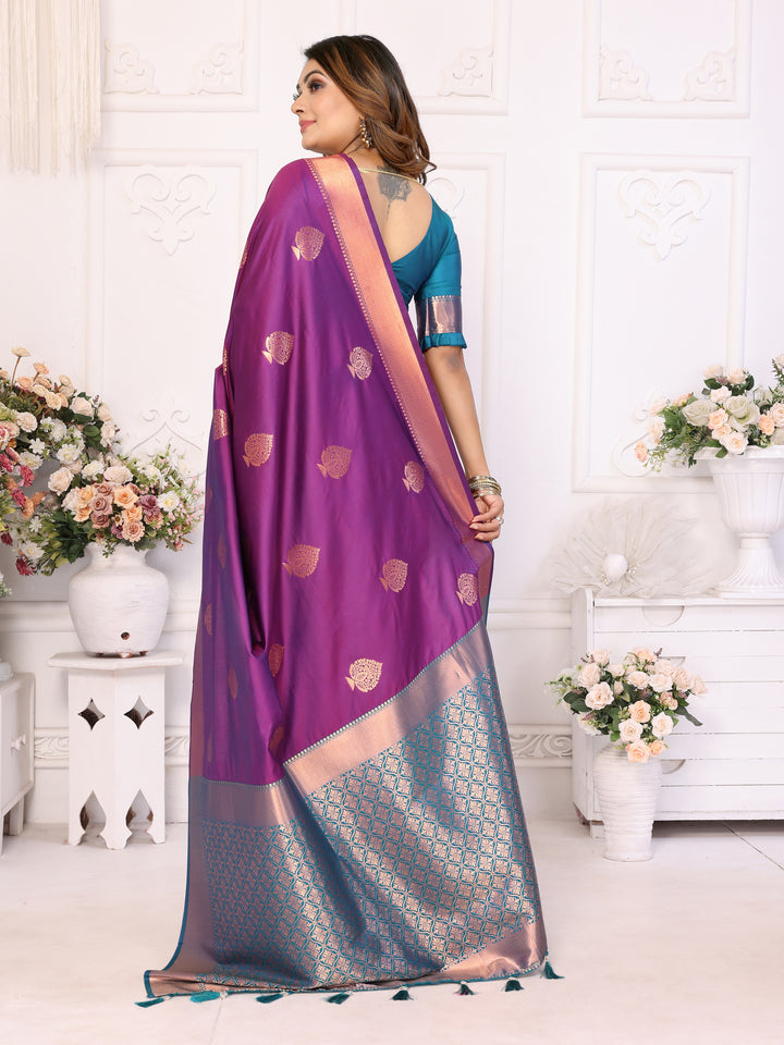 Purple Vardhman Lichi soft Silk sarees woven Butta concept & woven Zari borders both sides