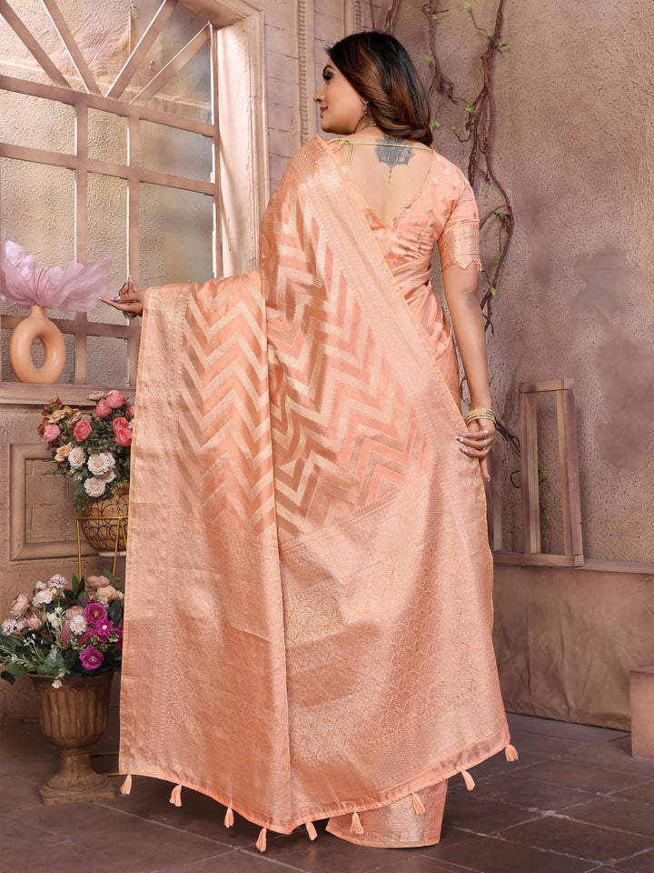 Orange Dwija Soft Organza Silk Banarasi Saree With Unique Butta With Unique Colours