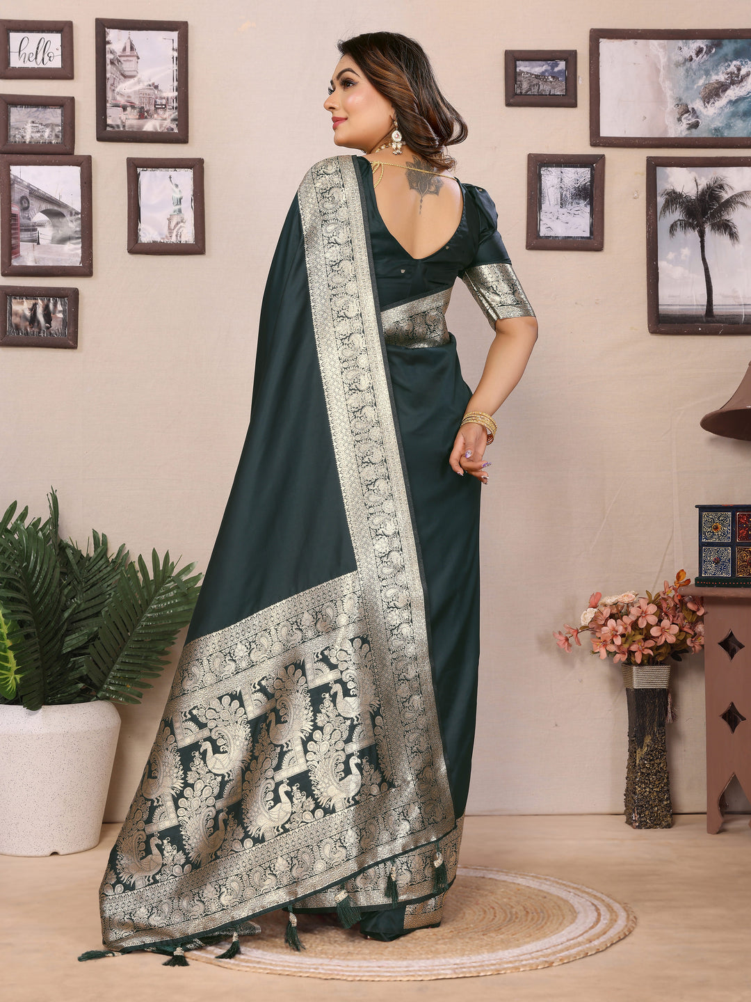 Green Ruby Banarasi silk sarees saree with beautiful Gala weaving exclusive work soft comfy