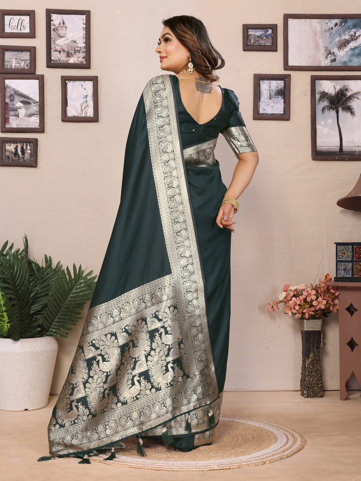 Green Ruby Banarasi silk sarees saree with beautiful Gala weaving exclusive work soft comfy
