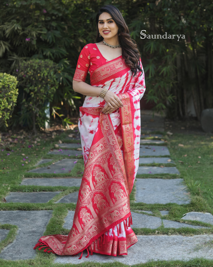 Red Saundarya Sibori Work With Soft Dola Silk With Zari Border & Zari Weaving  Rich Pallu