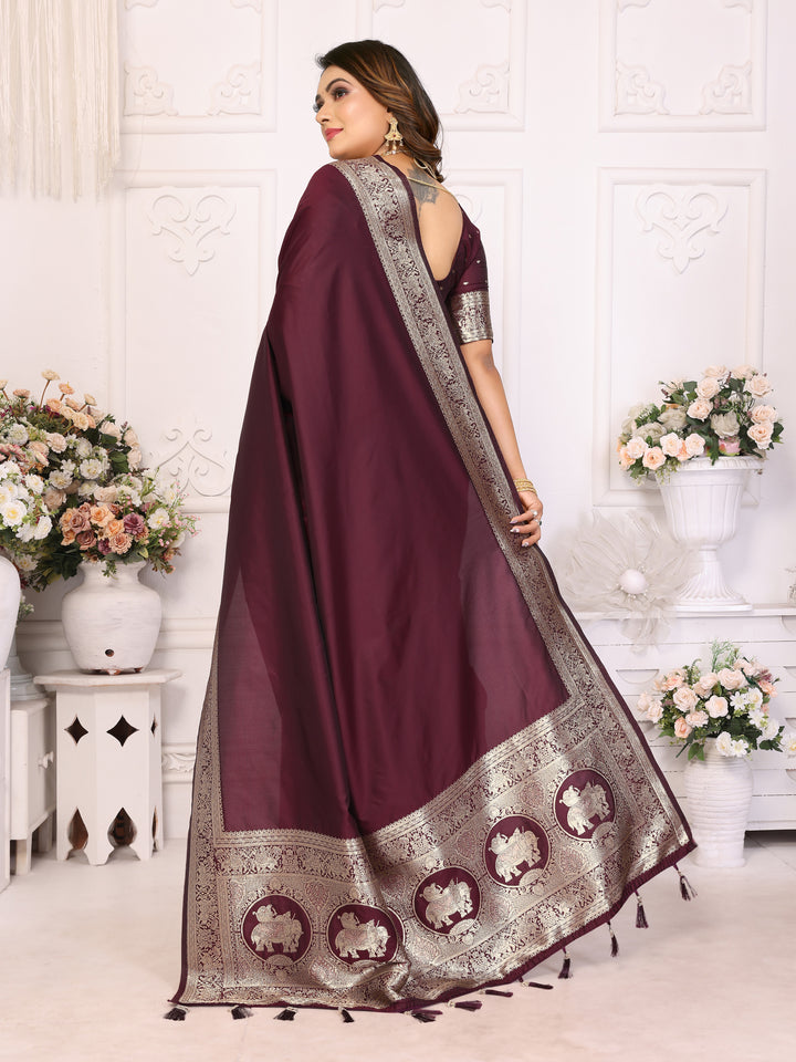 Dark Brown Rani Banarasi silk sarees saree with beautiful Gala weaving exclusive work soft comfy