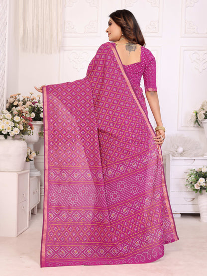 Pink Amba Pure Patola And Bandhej Pattern Soft Cotton Light Weight Saree