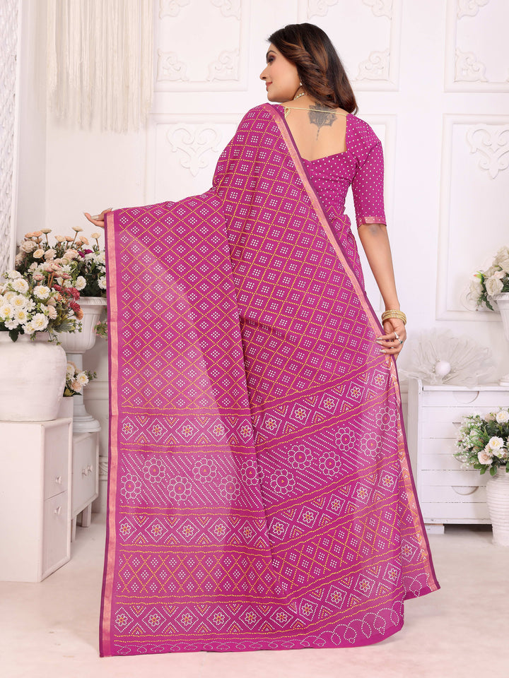 Pink Amba Pure Patola And Bandhej Pattern Soft Cotton Light Weight Saree