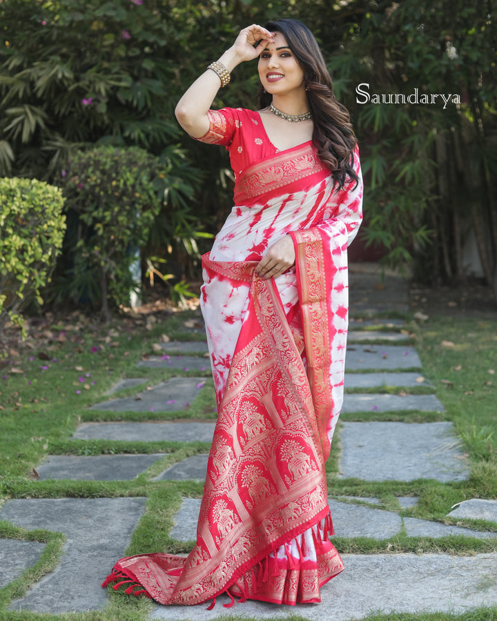 Red Saundarya Sibori Work With Soft Dola Silk With Zari Border & Zari Weaving  Rich Pallu