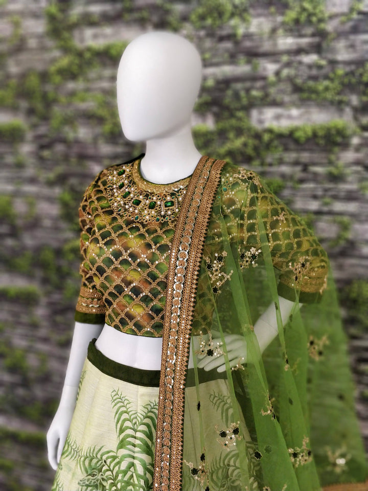 Green Color Chennai Silk With Stone and Embroiderey Work Lehenga Choli