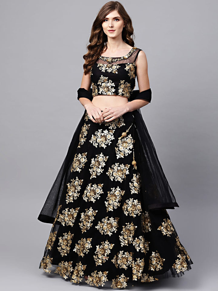 Black Color Net Zari & Glitter Dual Sequins Embroidery Lehenga Choli