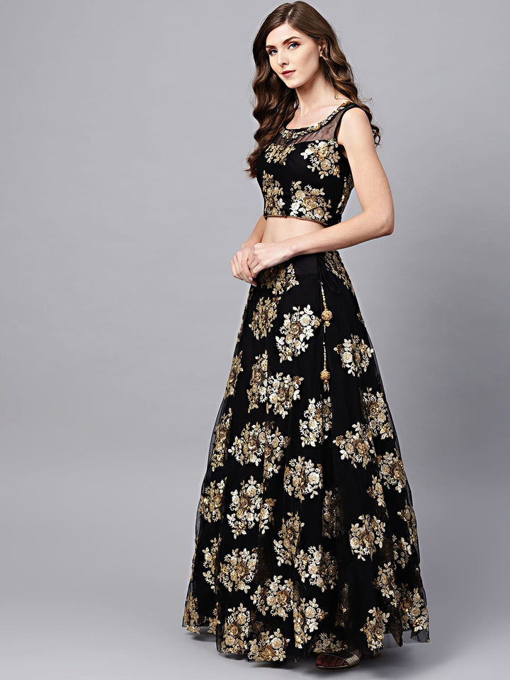 Black Color Net Zari & Glitter Dual Sequins Embroidery Lehenga Choli