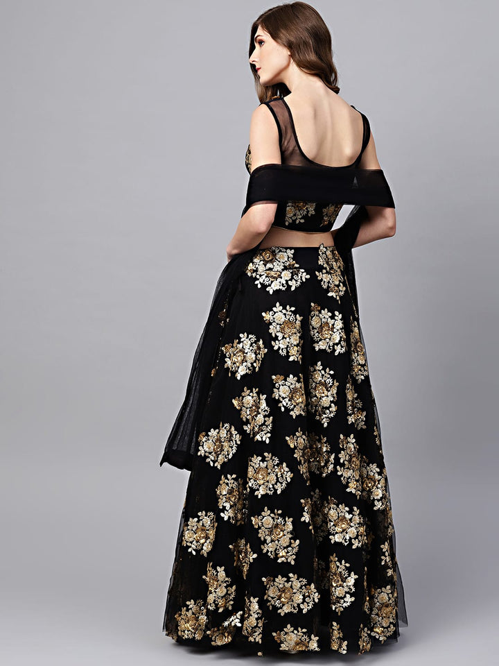 Black Color Net Zari & Glitter Dual Sequins Embroidery Lehenga Choli