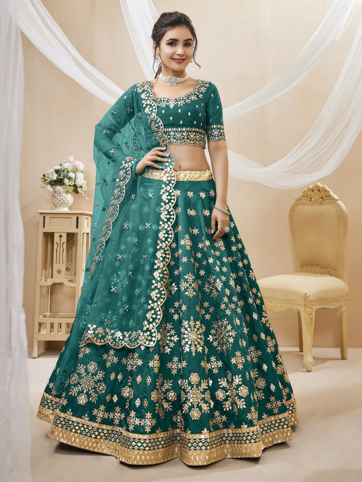 Green Color Art Silk With Sequins, Foil & Zari Embroidered Work Lehenga Choli
