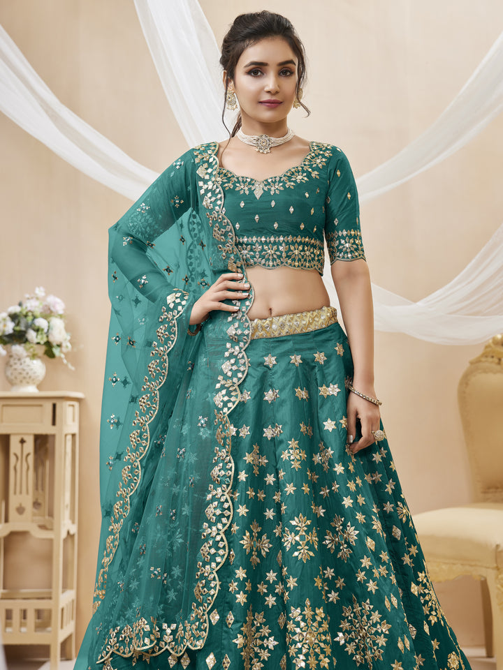 Green Color Art Silk With Sequins, Foil & Zari Embroidered Work Lehenga Choli