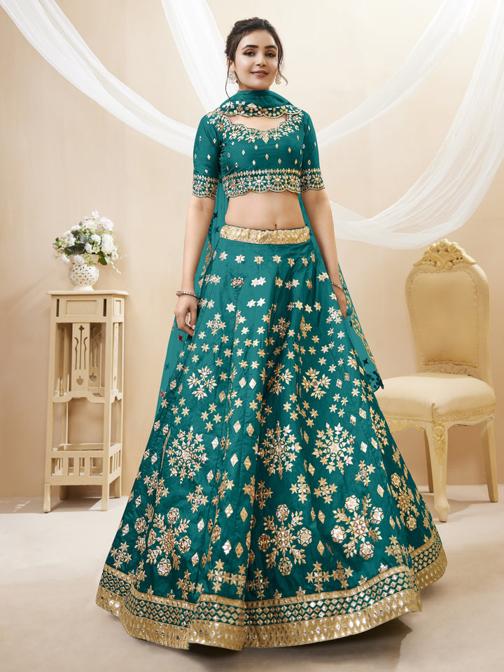 Green Color Art Silk With Sequins, Foil & Zari Embroidered Work Lehenga Choli