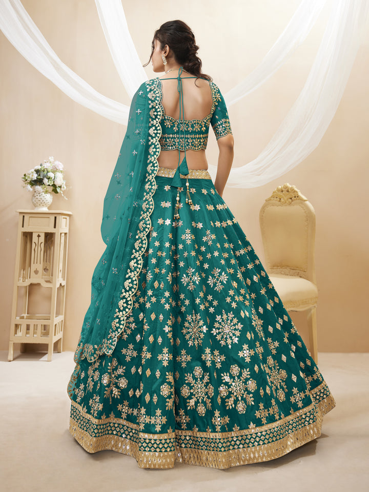 Green Color Art Silk With Sequins, Foil & Zari Embroidered Work Lehenga Choli