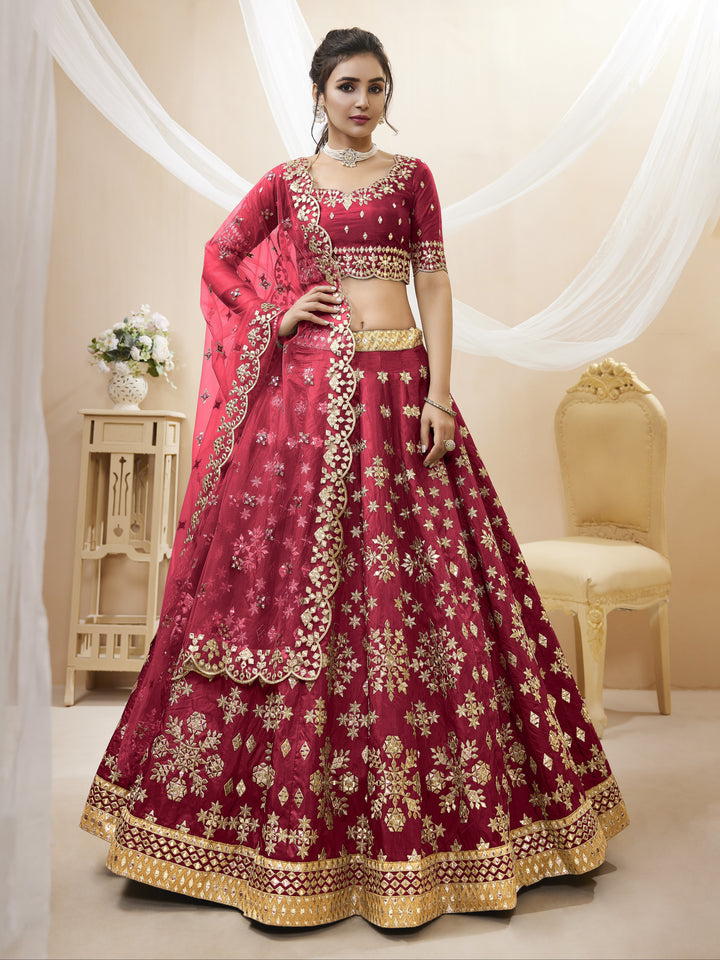 Red Color Art Silk With Sequins, Foil & Zari Embroidered Work Lehenga Choli