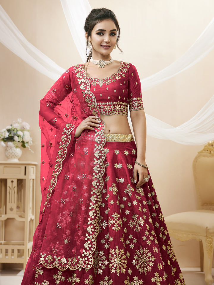 Red Color Art Silk With Sequins, Foil & Zari Embroidered Work Lehenga Choli