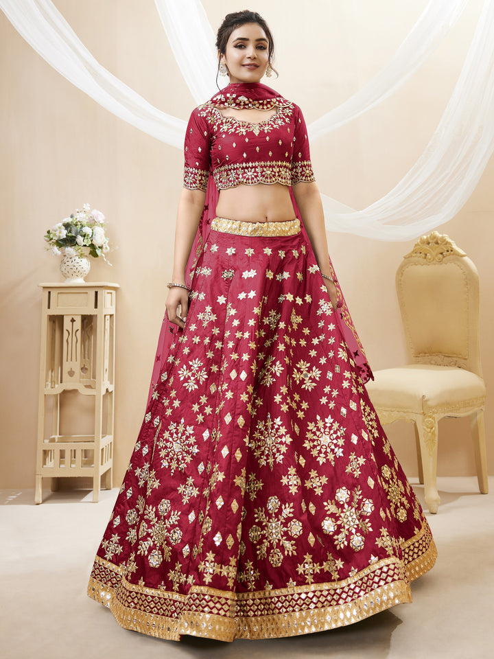 Red Color Art Silk With Sequins, Foil & Zari Embroidered Work Lehenga Choli