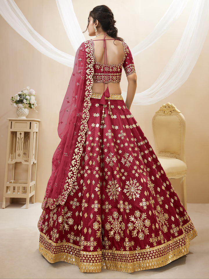 Red Color Art Silk With Sequins, Foil & Zari Embroidered Work Lehenga Choli