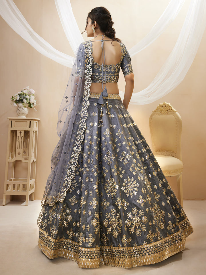 Gray Color Art Silk With Sequins, Foil & Zari Embroidered Work Lehenga Choli