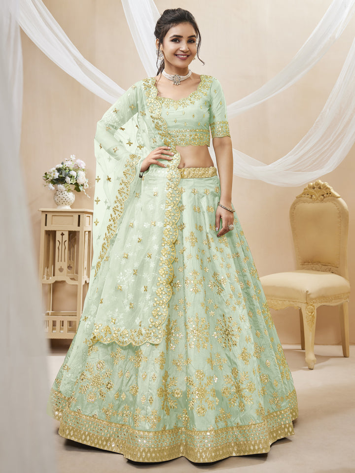 Pista Color Art Silk With Sequins, Foil & Zari Embroidered Work Lehenga Choli